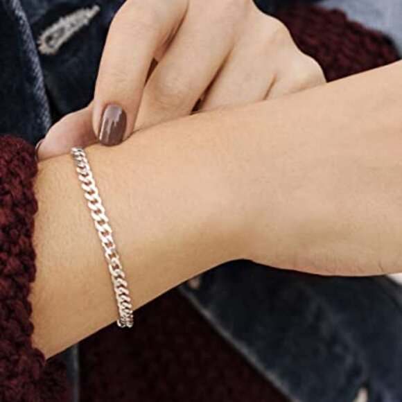 Sterling Silver Cuban Link Bracelet Classic Elegant Unisex Minimal Chic - Picture 6 of 8